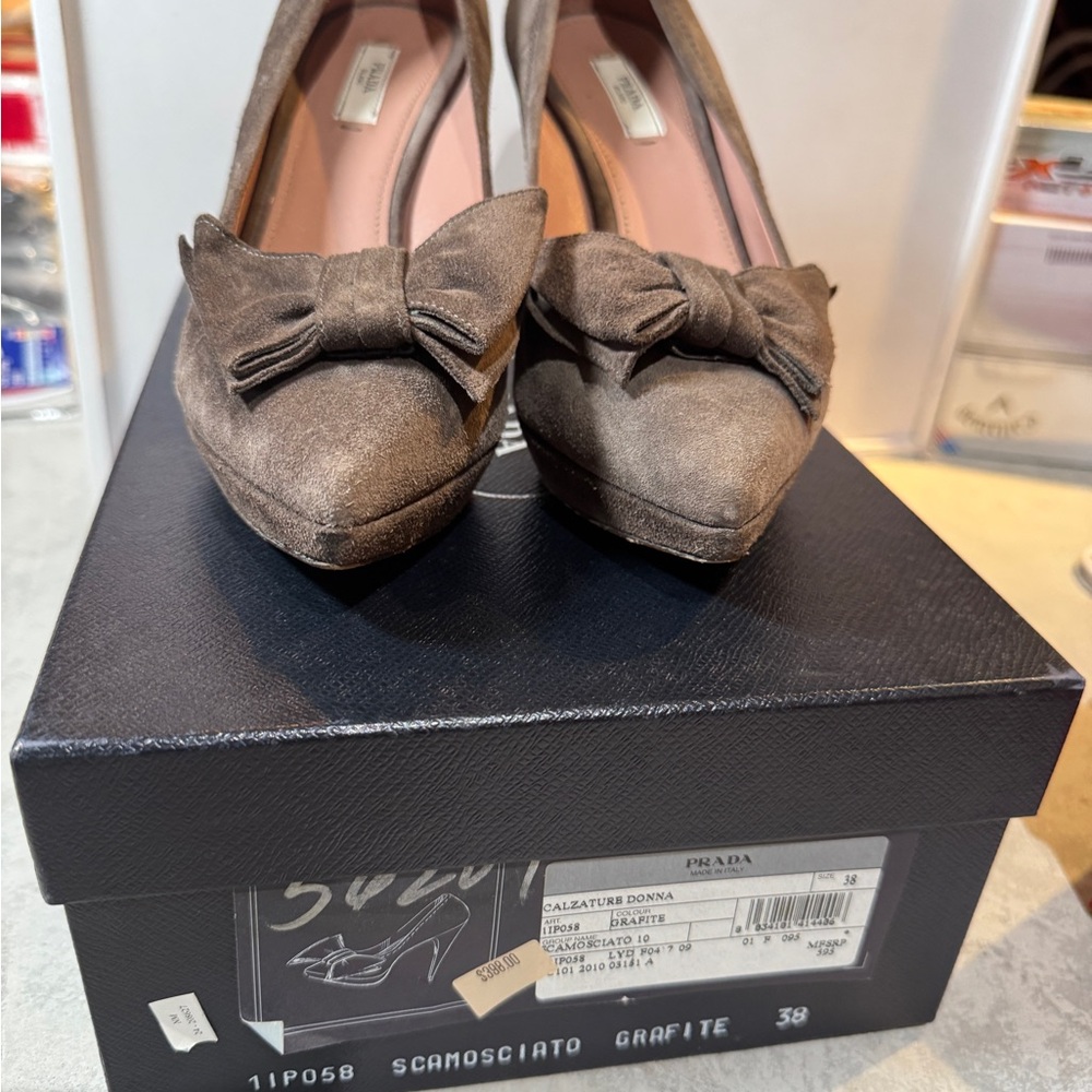 Prada Women's Brown Suede Bow Pumps